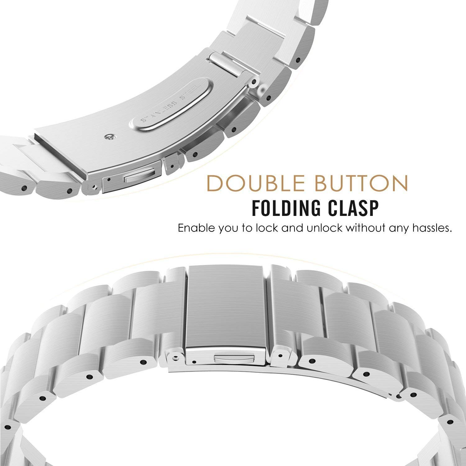 20mm Stainless Steel Watch Band for Garmin Vivoactive 3, Forerunner 645, Forerunner 245, Galaxy Watch 42mm, Galaxy Watch Active 2 40mm/44mm, Galaxy Watch 3 41mm - Durable Replacement Strap for Running, Workouts & Everyday Wear