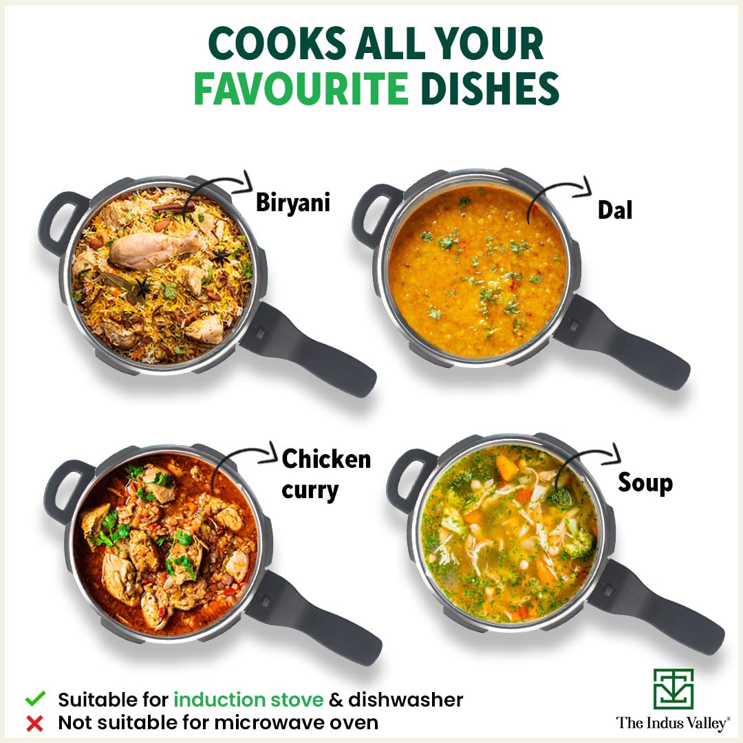 Indus Valley 4.5L Stainless Steel Pressure Cooker with Tri-Ply Bottom - ISI Certified, Induction Compatible, Non-Toxic & Non-Stick - Perfect for Home Cooking, Meal Prep & Indian Cuisine