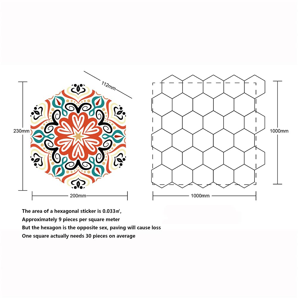 10-Piece Nordic Hexagon Tile Stickers - Non-Slip Floor Decals for Bathroom, Kitchen & Home - Mosaic Wall Stickers for DIY Home Decor & Rental Apartment Upgrades