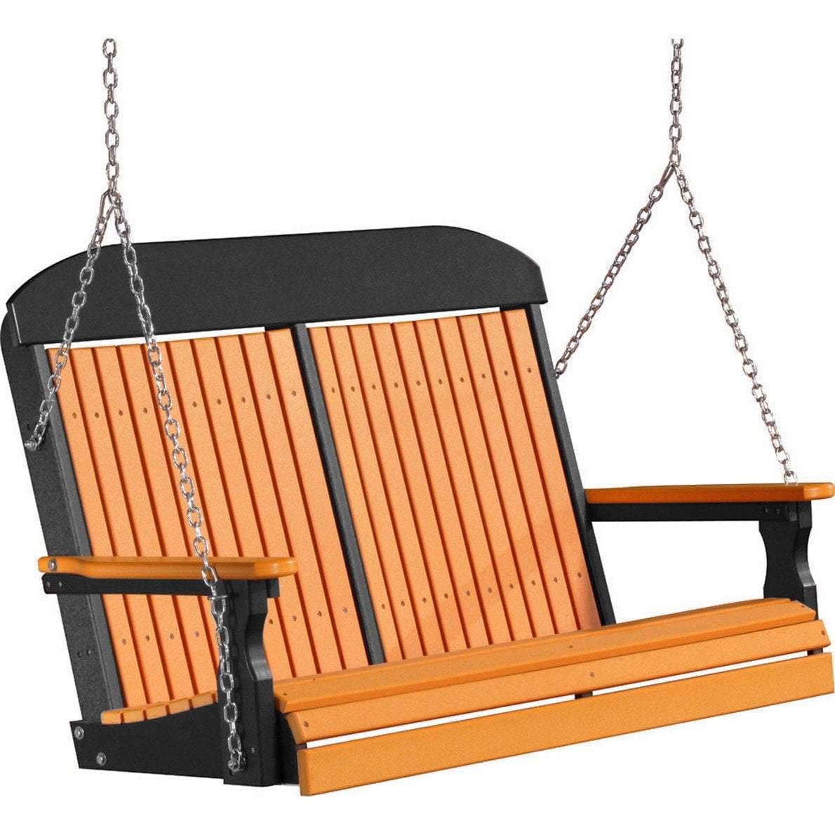 LuxCraft Tangerine Classic Highback 4ft. Recycled Plastic Porch Swing - Outdoor Patio Furniture for Garden, Backyard, Deck & Porch Relaxation