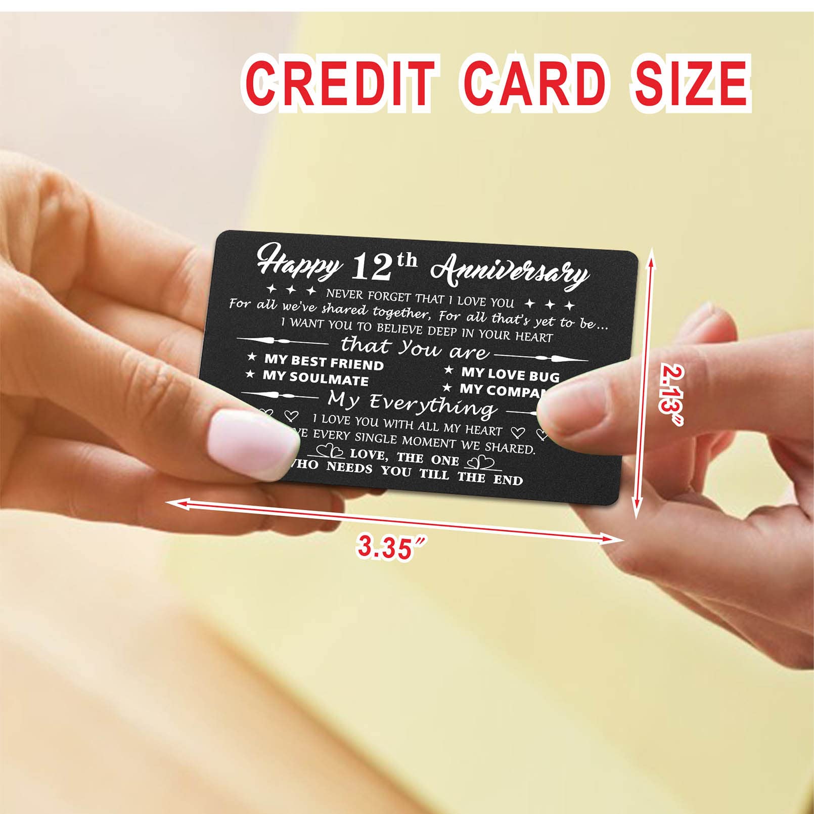 12th Anniversary Card Gift for Husband or Wife - Engraved Metal Wallet Card with 'Never Forget I Love You' Message - Romantic Keepsake for 12 Year Wedding Anniversary - Perfect for Couples, Anniversaries & Special Occasions