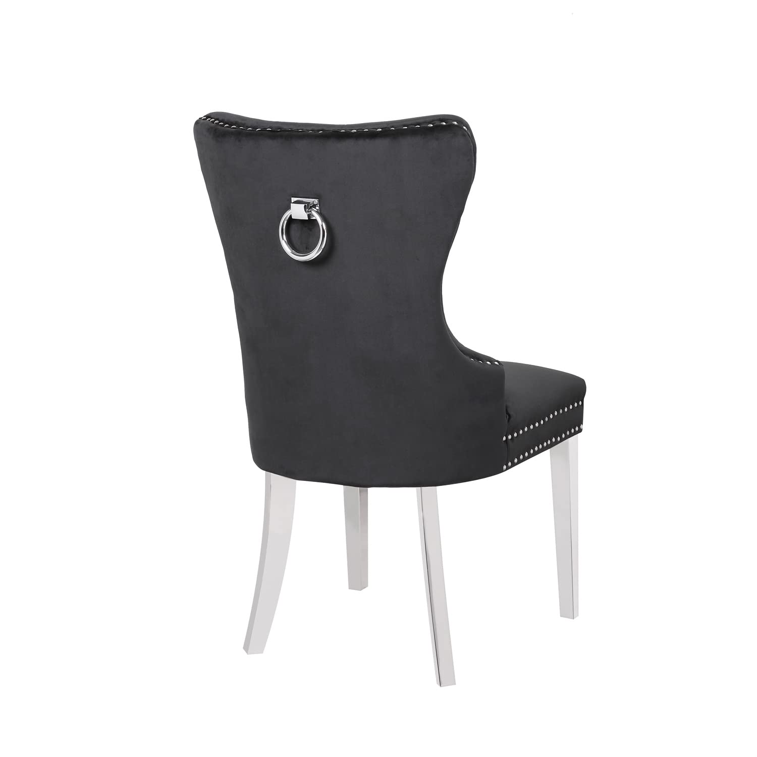 i-POOK Velvet Upholstered Dining Chairs Set of 2 - Modern Button Tufted Parsons Chairs with Metal Legs, Ring Pull & Nailhead Trim - Elegant Accent Chairs for Kitchen, Dining Room & Living Room - Perfect for Entertaining & Home Decor (Black)