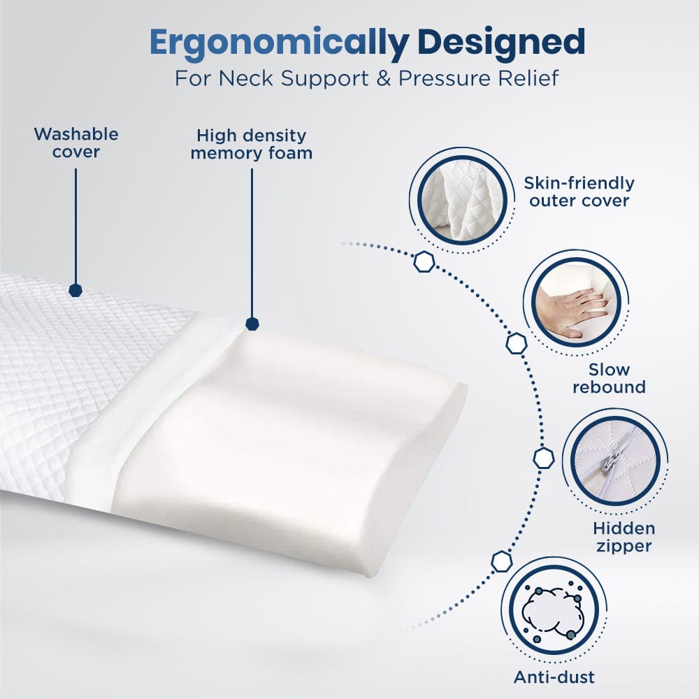 Dr Trust USA Orthopedic Cervical Memory Foam Pillow for Neck Pain Relief & Spine Alignment - Small Size - Perfect for Side Sleepers, Back Pain Sufferers & Post-Surgery Recovery