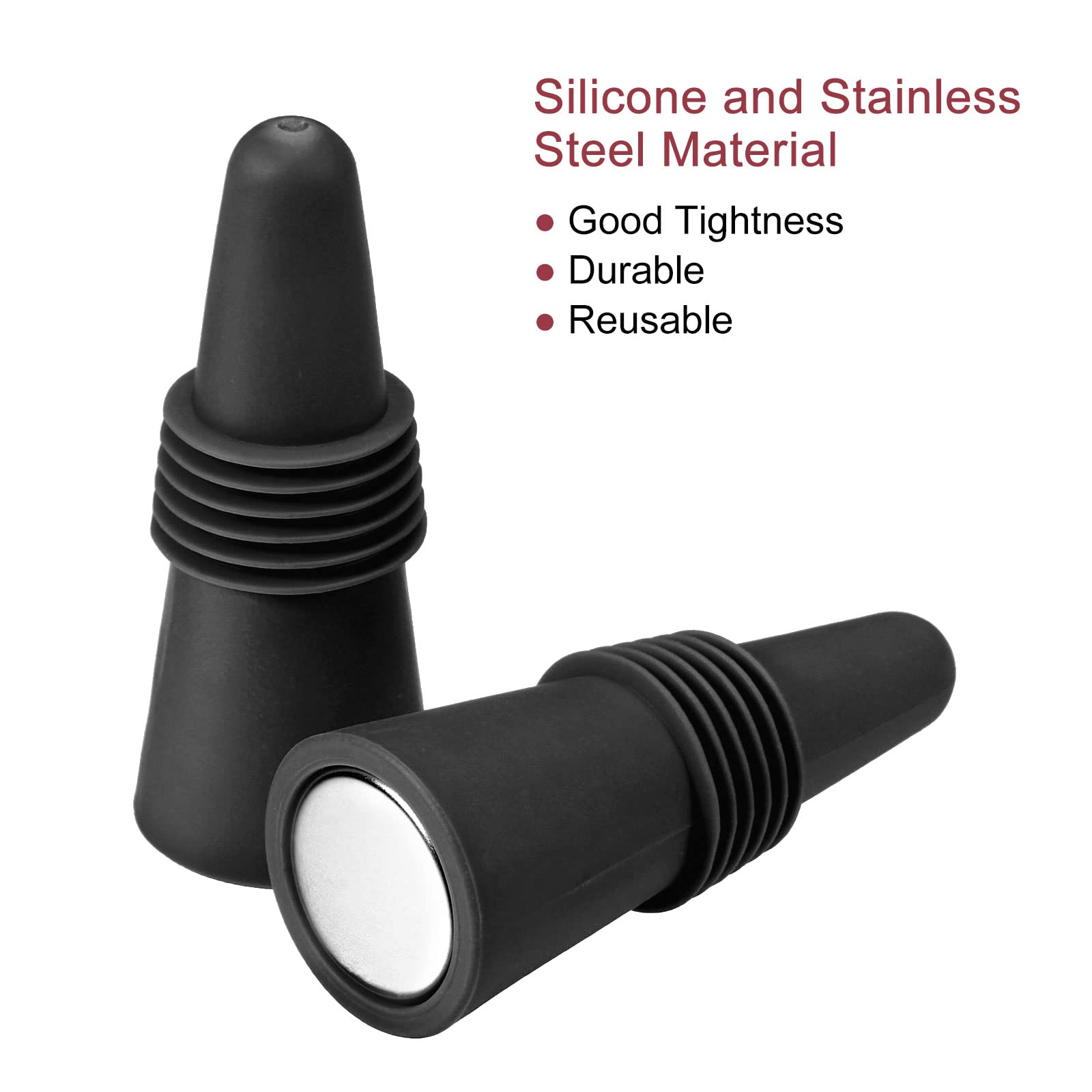Premium Silicone Wine Stoppers & Beverage Bottle Sealer Caps - Reusable Drink Covers for Wine, Beer, Soda (8-Pack, Black) - Perfect for Home Bars, Parties & Picnics