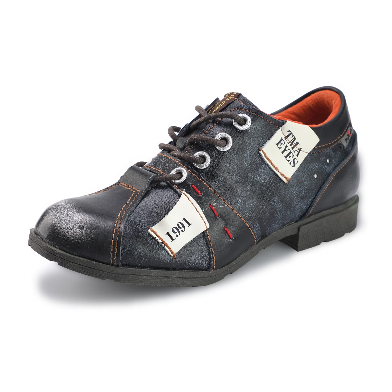 TMA EYES & MAiA Women's Handmade Leather Lace-Up Casual Shoes - Low Heel Comfortable Stitching Shoes for Women | Perfect for Office, Walking & Everyday Wear