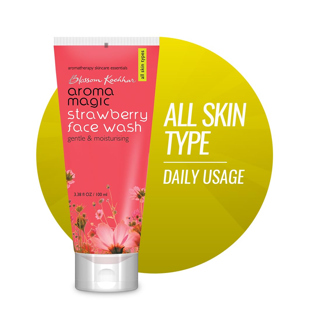 Aroma Magic Moisturizing Strawberry Face Wash with Aloe Vera & Ylang Ylang Oil - 100ml for Men & Women | Gentle Cleanser for Dry & Sensitive Skin | Daily Skincare Routine | Pack of 1