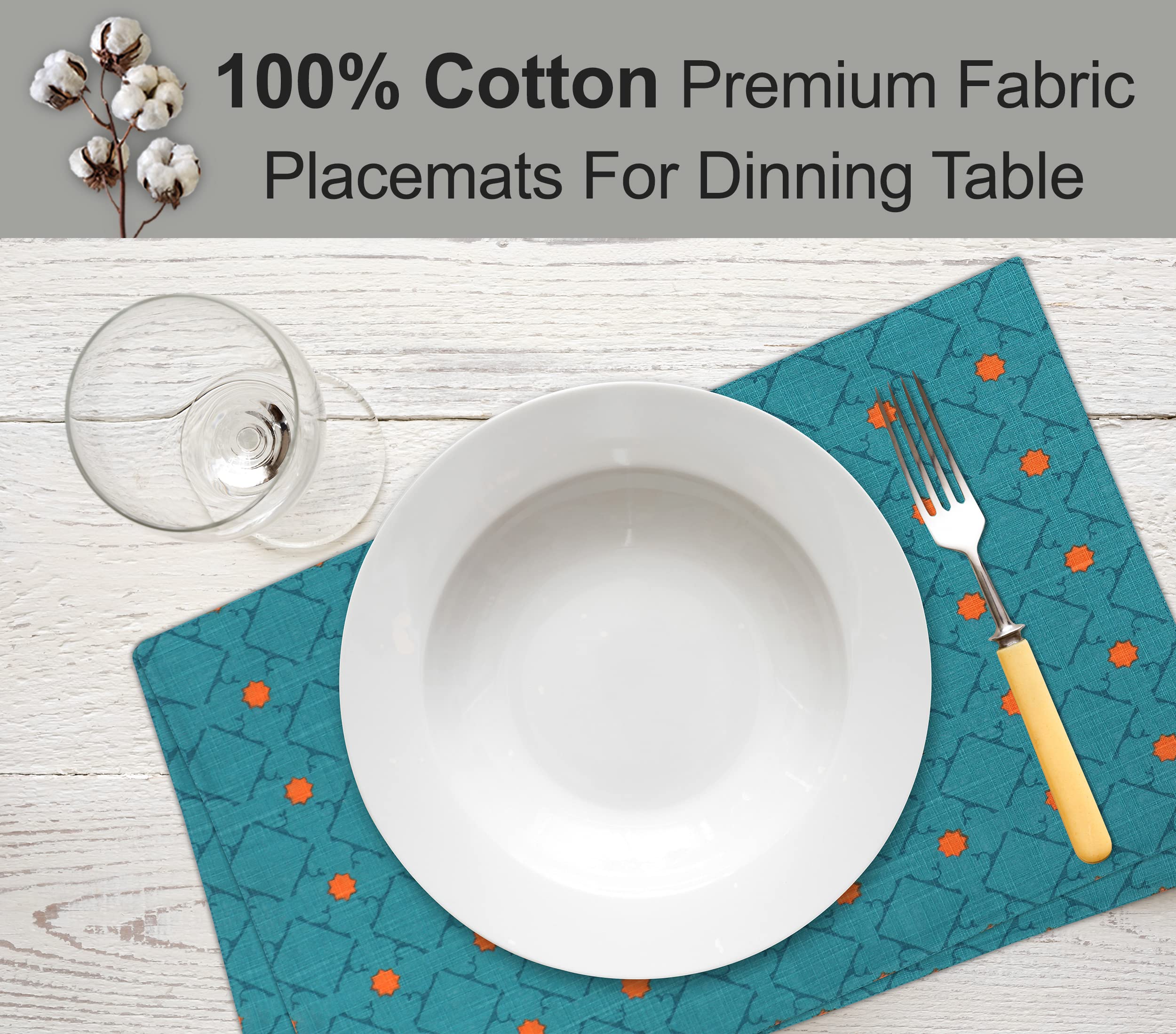 Premium Ruvanti 100% Cotton Placemats Set of 6 - 13x19 Inch Washable Dining Table Mats for Everyday Use, Holiday Dinners & Kitchen Decor - Christmas, Thanksgiving & Family Gatherings Table Linens