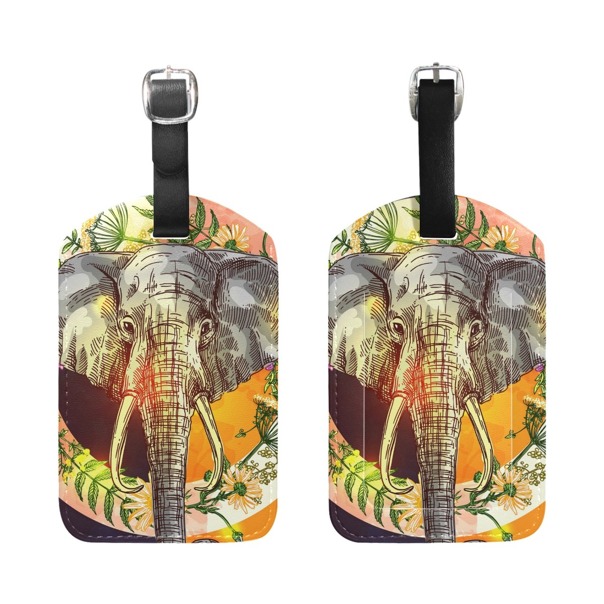 Stylish Tropical Elephant Boho Luggage Tag - PU Leather Suitcase ID Tag for Travel, Personalized Baggage Label | Perfect for Vacation, Business Trips & Suitcase Identification