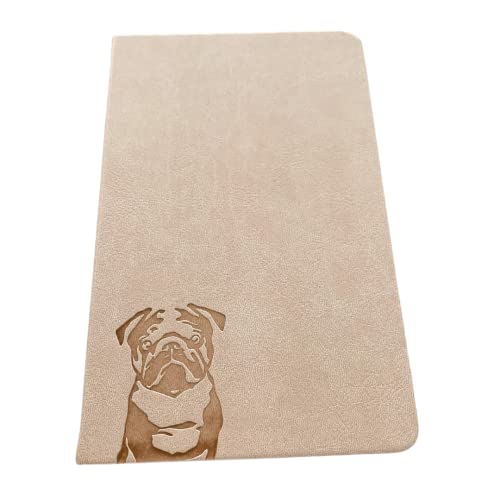 Premium A5 Hardcover Pug Notebook - PU Leather Journal with 100gsm Lined Pages, Bookmark Ribbon & Elastic Closure | Perfect for Writing, Sketching & Gift Giving (Beige)