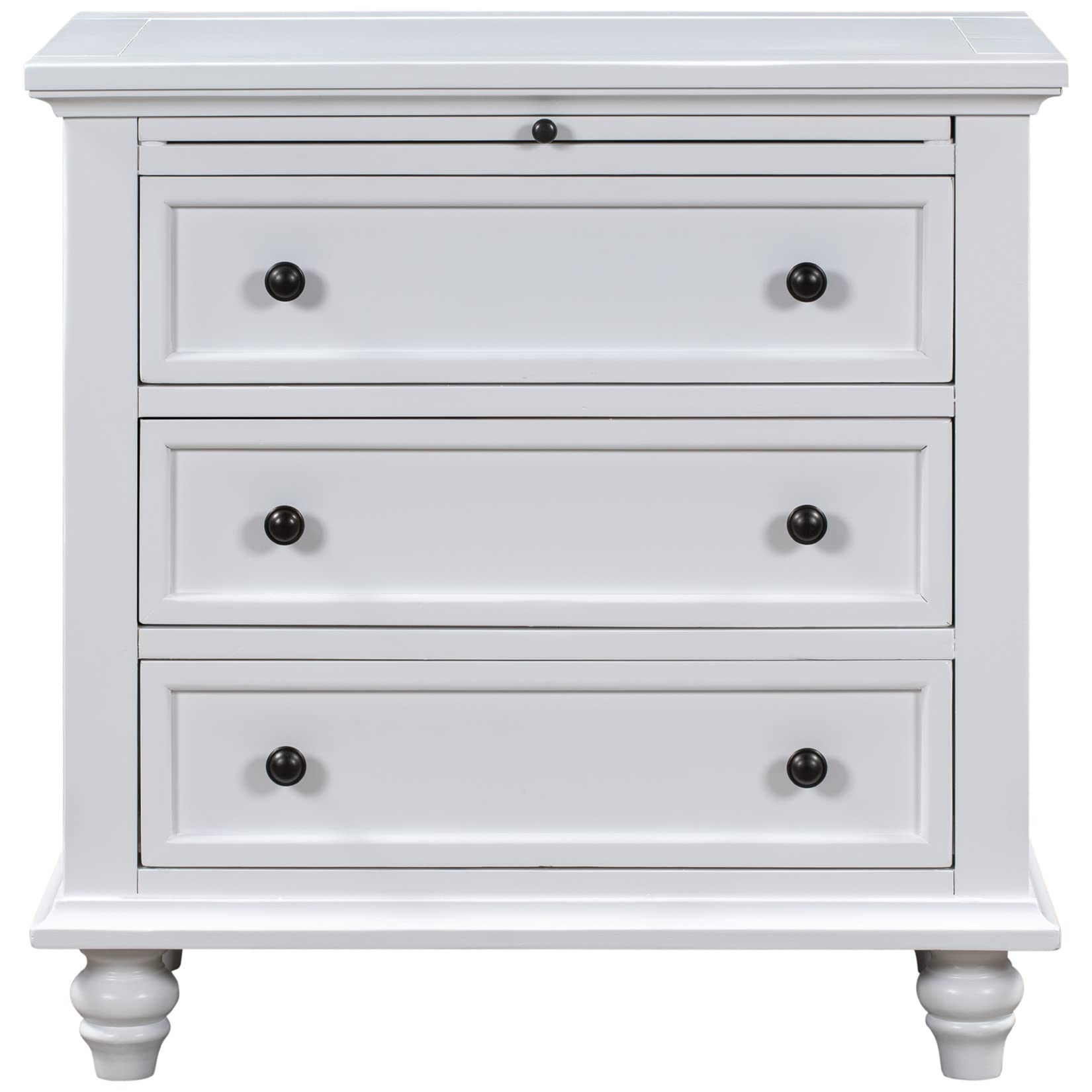 White Wood 3-Drawer Nightstand with Pull-Out Tray - 28