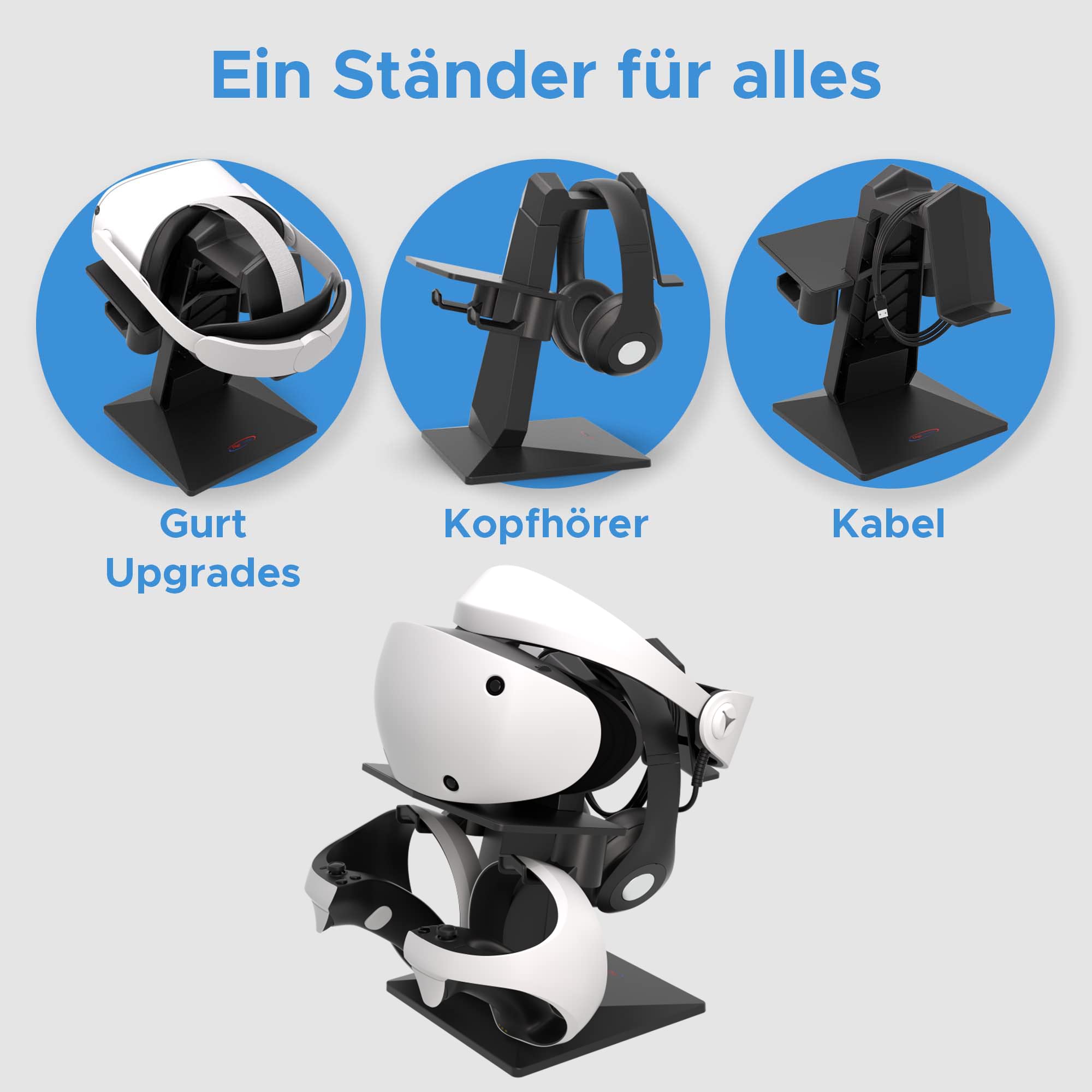 DigiCharge VR Headset Stand for PS VR 2, PSVR2, Meta Quest 2, Quest 1, Rift S, Valve Index, HP Reverb G2 & PICO 4 - Universal VR Display Mount Station for Headset & Controllers - Perfect for Gaming Setup & VR Accessories Organization