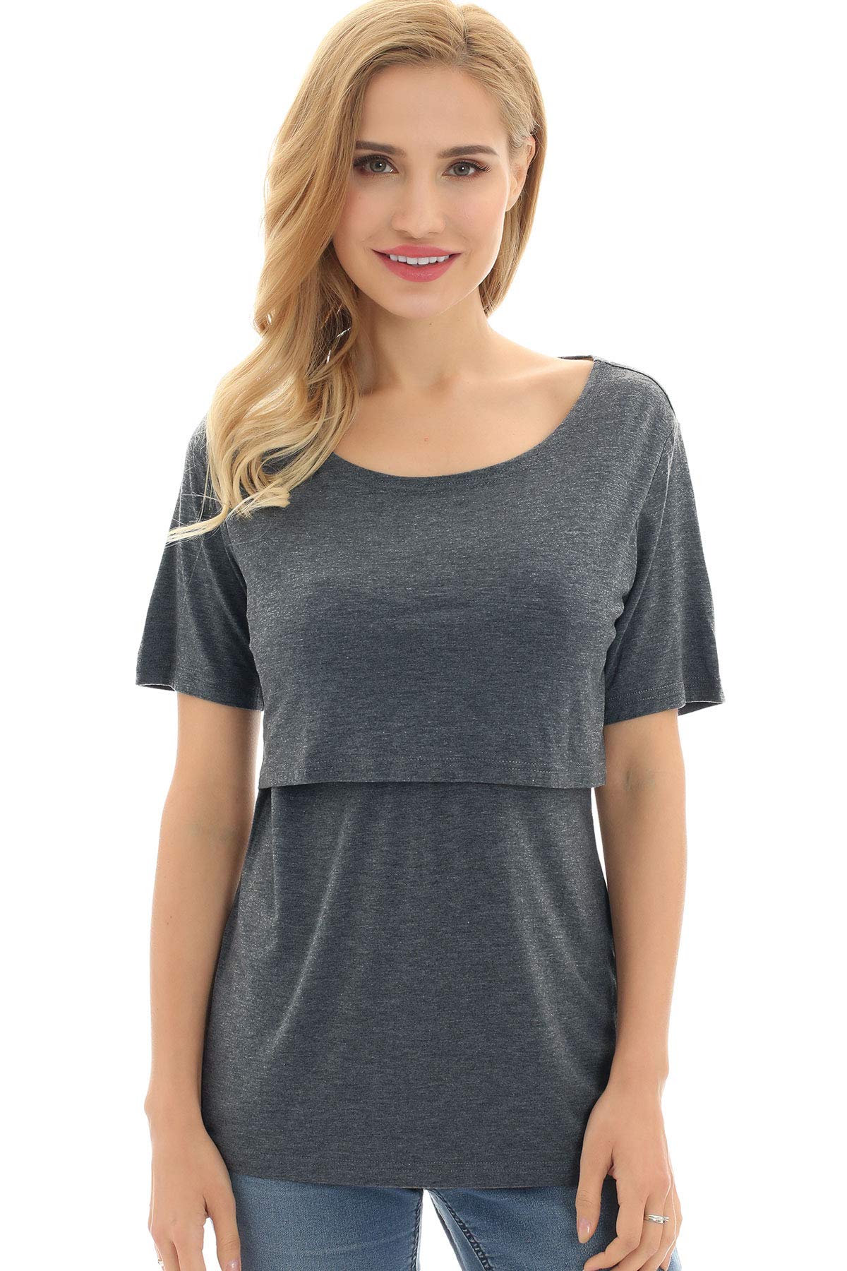 Bearsland Women's 3-Pack Maternity Nursing Tops - Soft Short Sleeve Breastfeeding Shirts for Comfortable Nursing & Everyday Wear - Perfect for Pregnancy, Postpartum & Nursing Mothers at Home or Outdoors