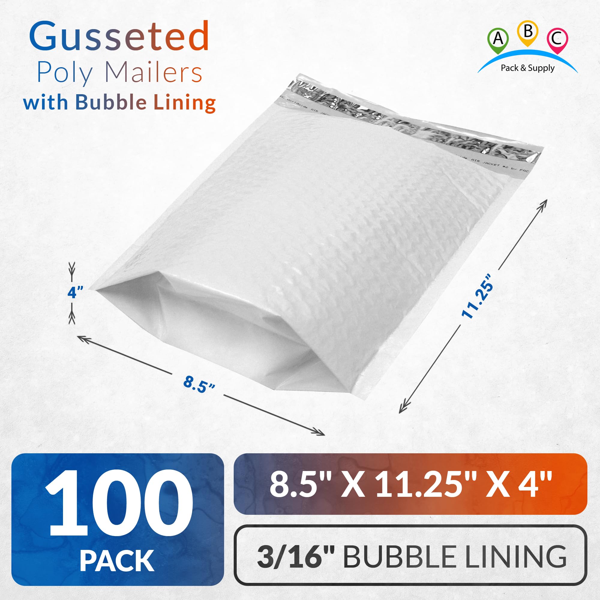 ABC PACK & SUPPLY White Gusseted Bubble Mailers 8.5