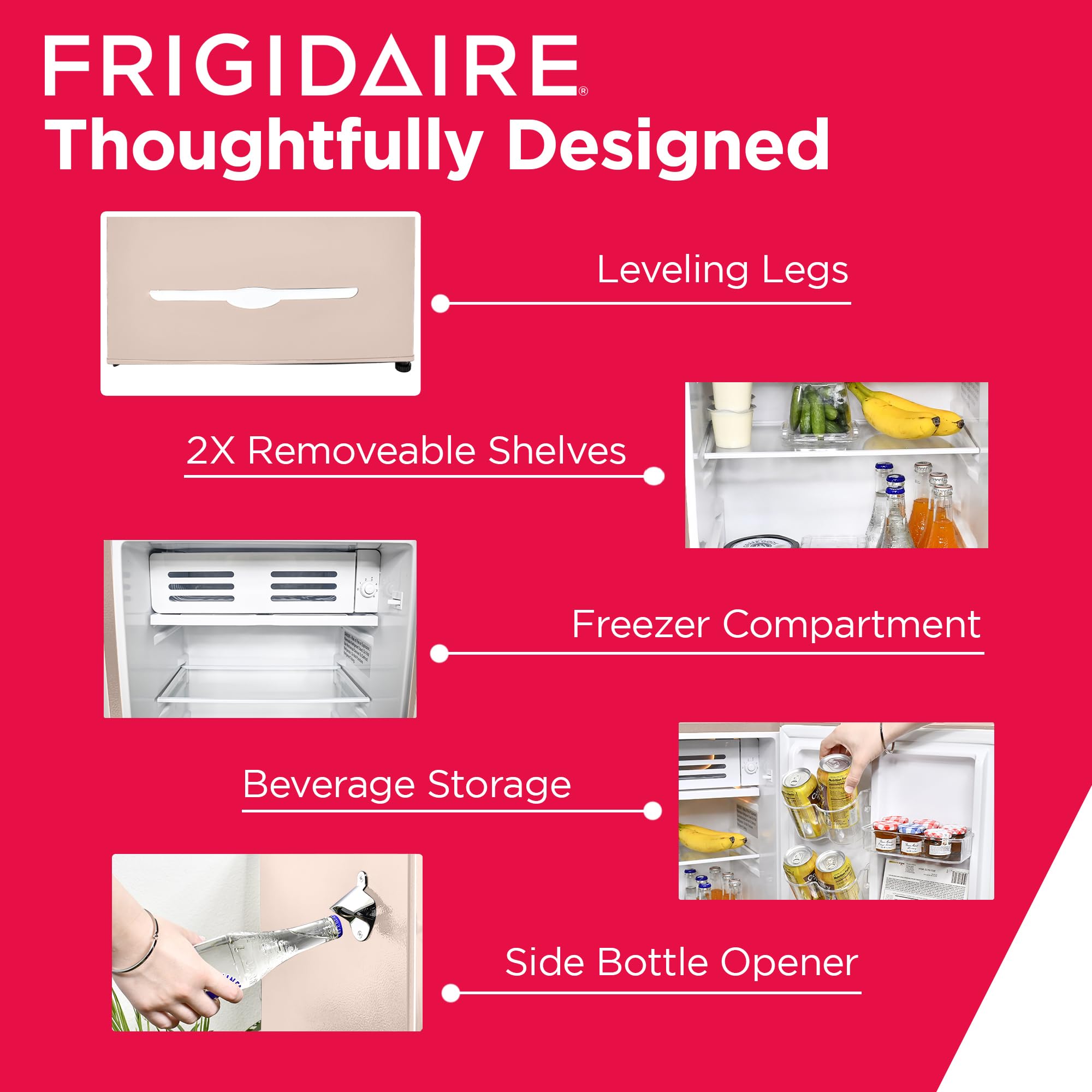 Frigidaire Retro 3.2 cu ft Compact Refrigerator with Freezer & Built-In Bottle Opener - Mini Fridge for Office, Bedroom, Dorm, RV, Cabin - Perfect for Drinks, Snacks & Small Spaces (16.5