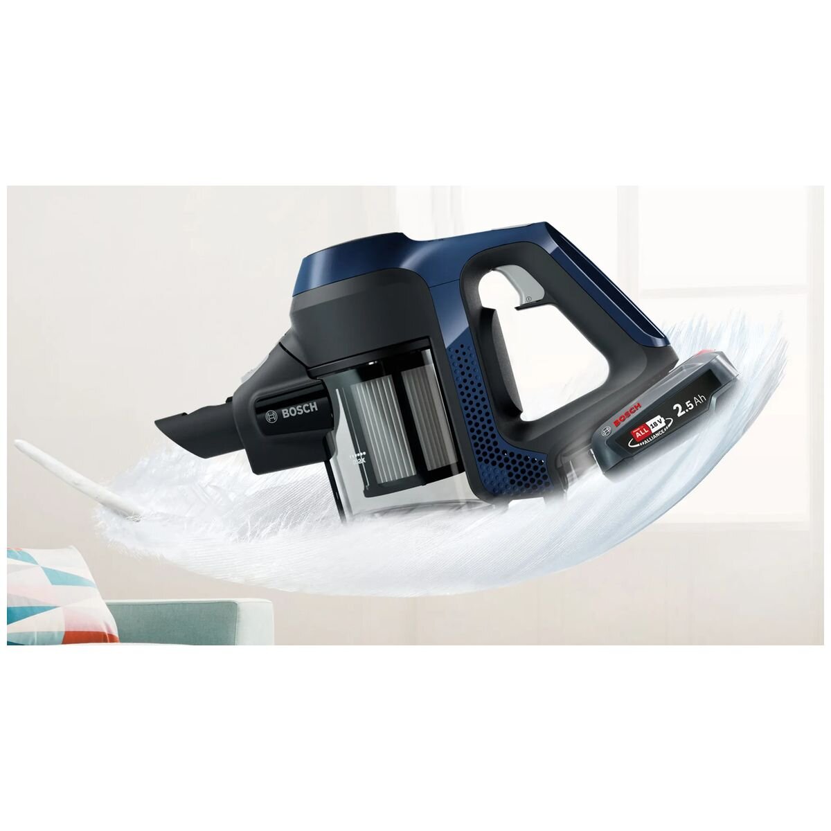 Bosch Series 6 Cordless Hand Stick Vacuum Cleaner - Lightweight, Powerful Suction, 60min Runtime, Moonlight Blue (BCS611AU) - Perfect for Hard Floors, Carpets & Pet Hair Cleaning