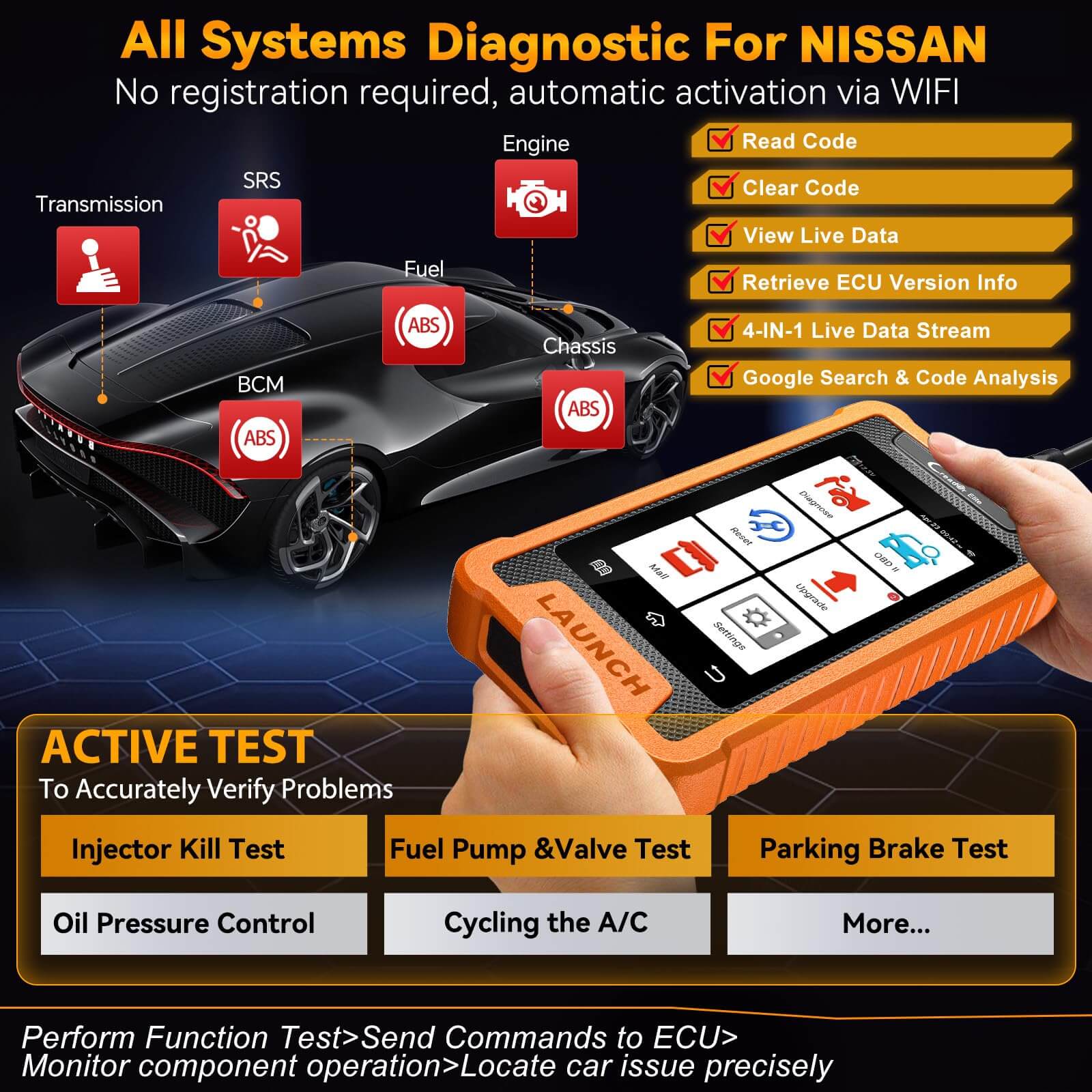 LAUNCH X431 Creader Elite Bi-Directional OBD2 Scanner for Nissan & Infiniti - Full System Diagnostic Tool with Code Reader (Compatible with GTR, Dongfeng, Venucia) - Professional Car Repair & Maintenance Scanner for Mechanics & DIY Auto Enthusiasts