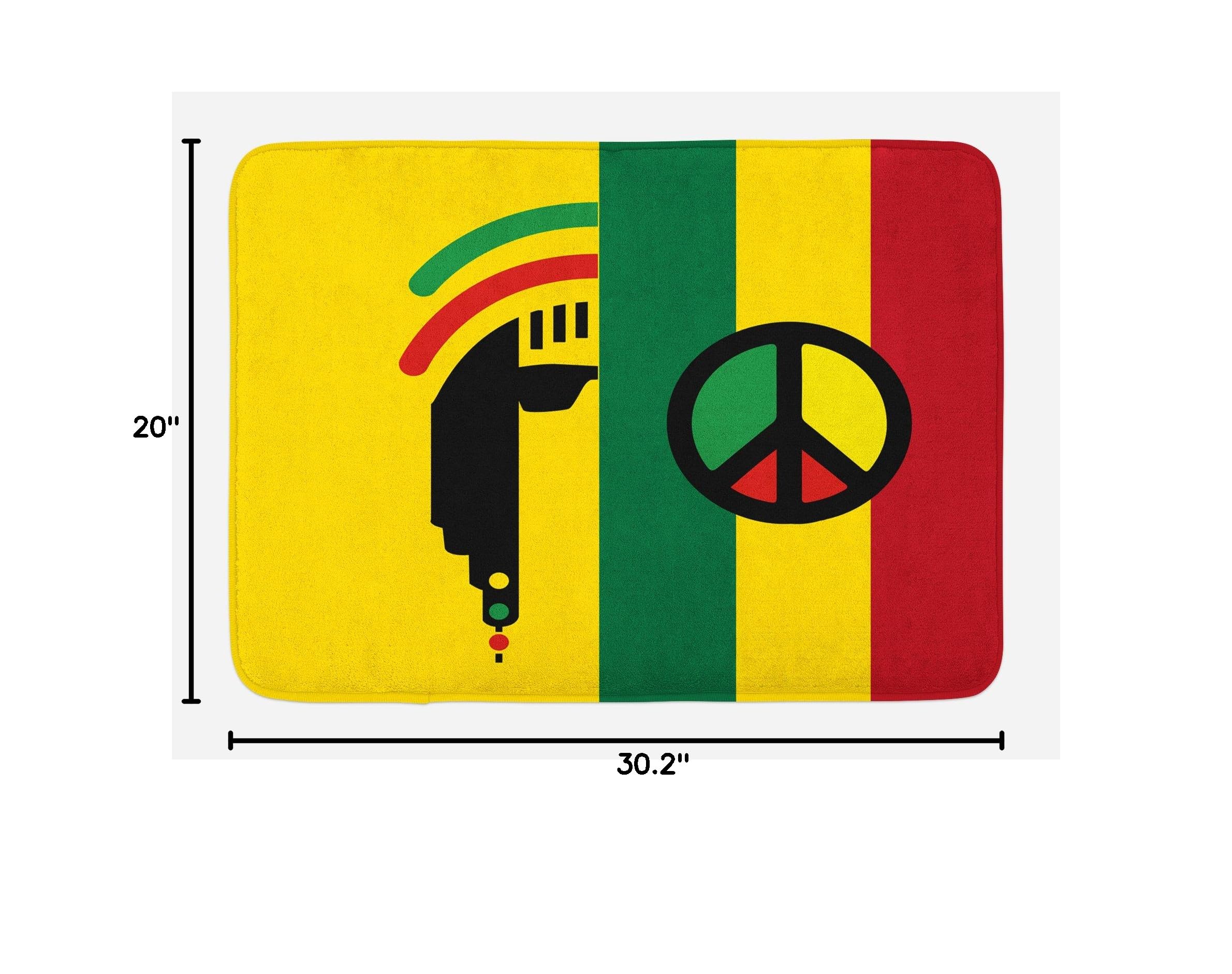 Ambesonne Rasta Bath Mat - Reggae Jamaican Music Culture Design with Non-Slip Backing, 30x20 Inch Plush Bathroom Rug in Red Green Yellow - Perfect for Reggae Fans' Bathroom Decor & Gift Idea