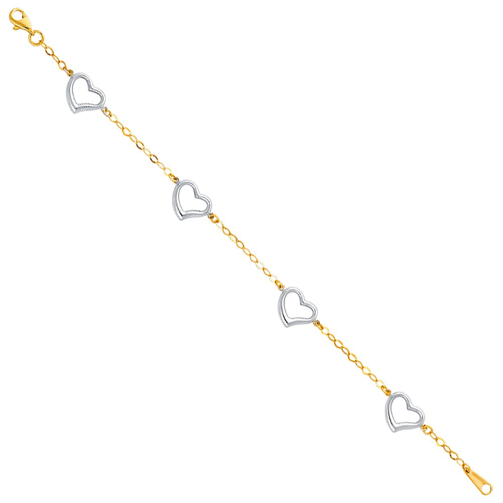 14K Two-Tone Gold Heart Bracelet for Women & Men | 7.25 Inch Adjustable Chain Bracelet | Valentine's Day Gift, Anniversary Present | Perfect for Date Nights, Weddings & Special Occasions