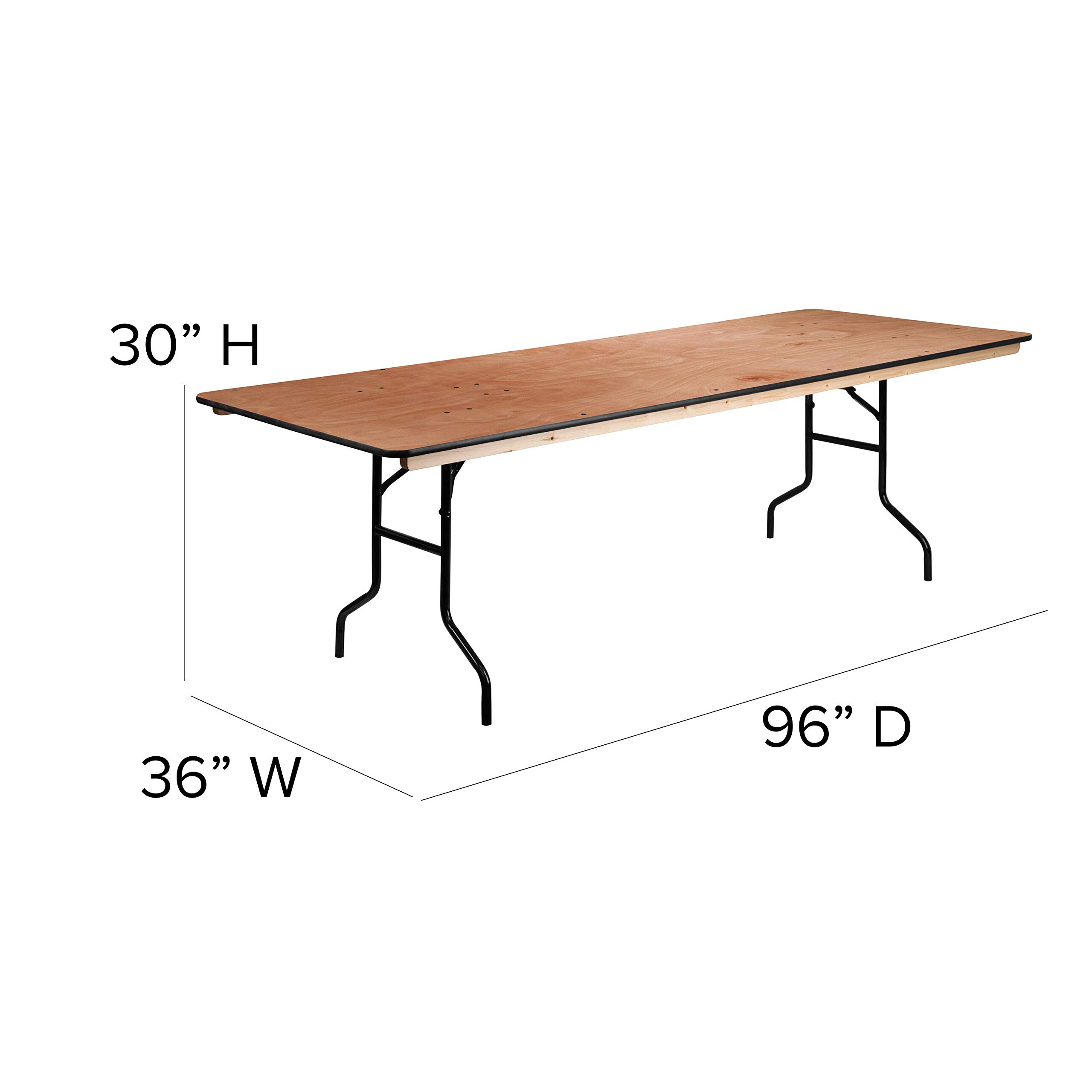 Flash Furniture Fielder 8-Foot Rectangular Wood Folding Table - Portable Banquet & Event Table with Wooden Top, Natural/Black - Perfect for Parties, Picnics, Craft Shows & Outdoor Gatherings