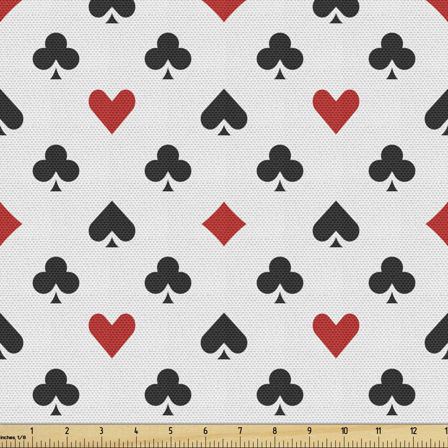 Lunarable Casino Fabric by The Yard - Retro Playing Card Suits Pattern in Classic Black & White | 10 Yards Upholstery Material for Gaming Room Decor, Furniture Cover & Home Accents | Perfect for Casino-Themed Parties, DIY Projects & Interior Design