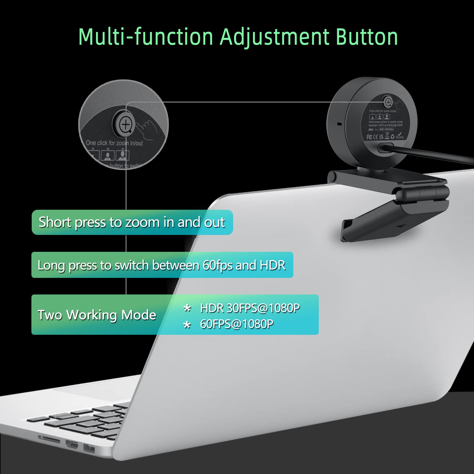 Angetube 1080P Webcam with Ring Light - USB Streaming Camera 60FPS with Built-in Mic, Auto Light Correction, Adjustable FOV, HDR Compatible for Zoom/Skype/Teams - Perfect for Video Conferencing, Online Classes & Live Streaming on PC, Laptop, Mac