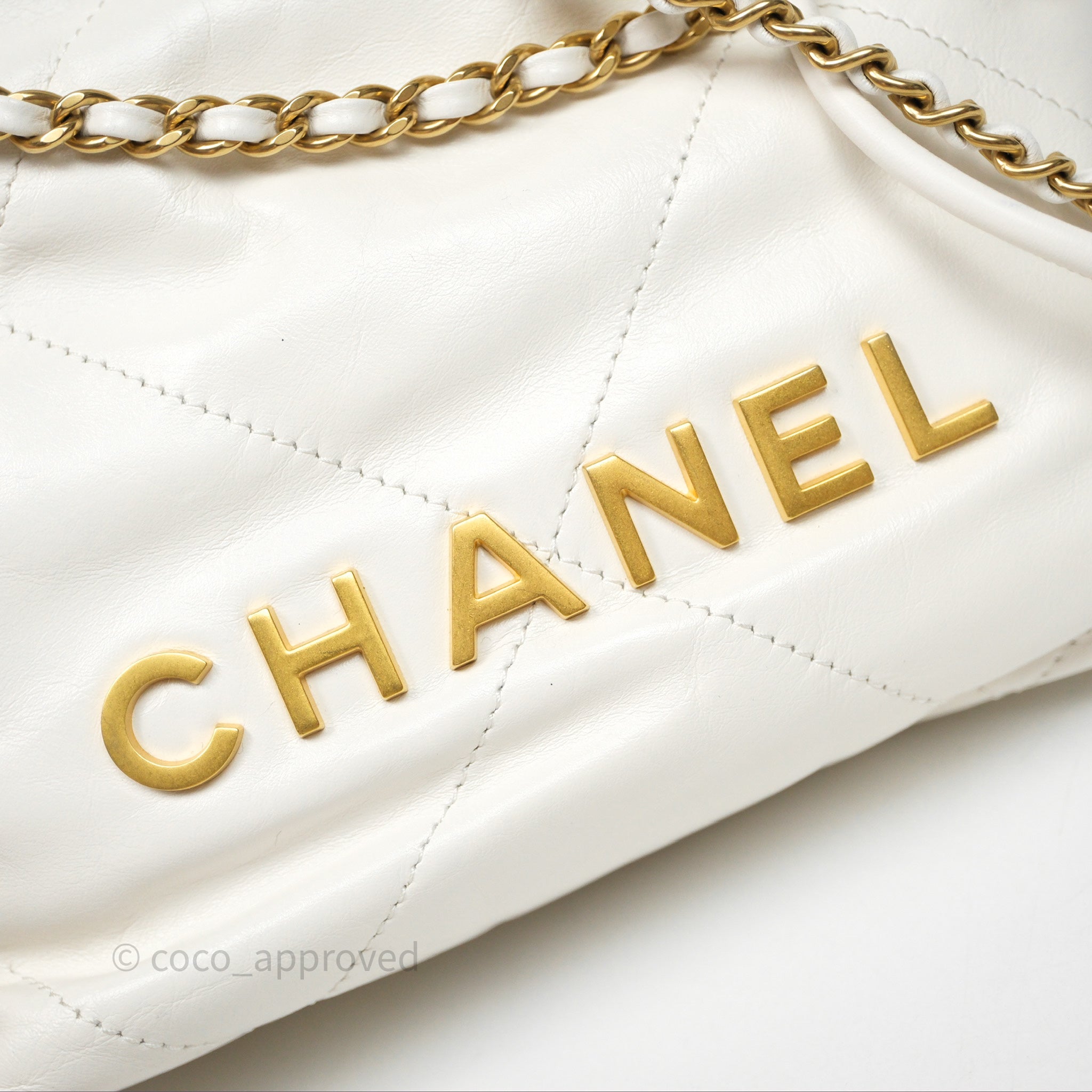 Chanel 22 Mini Bag White Shiny Crumpled Calfskin Leather Crossbody Purse - Luxury Designer Handbag for Women, Perfect for Parties & Evening Events