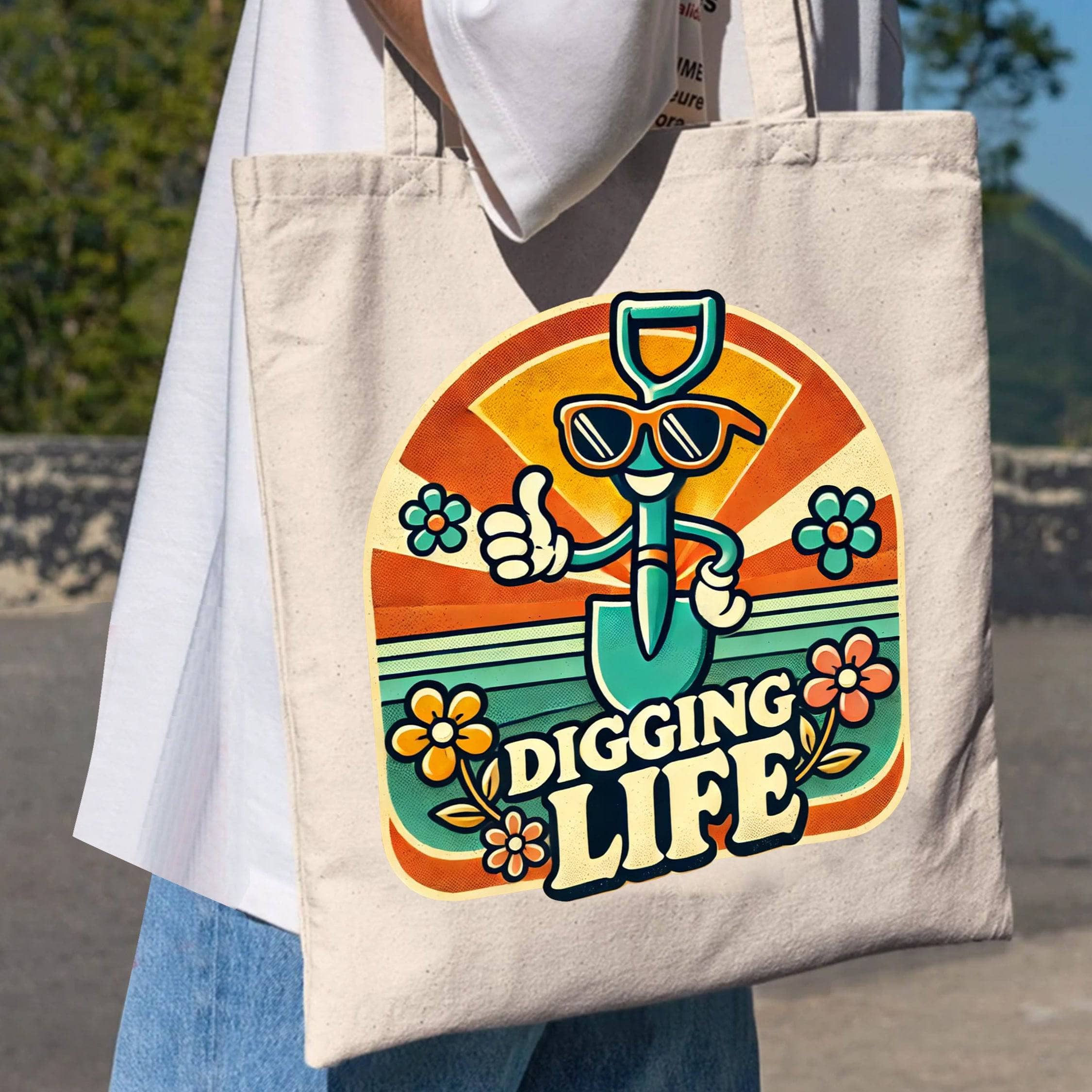 Digging Life Eco-Friendly Reusable Cotton Tote Bag - Perfect for Grocery Shopping, Beach Trips & Daily Errands