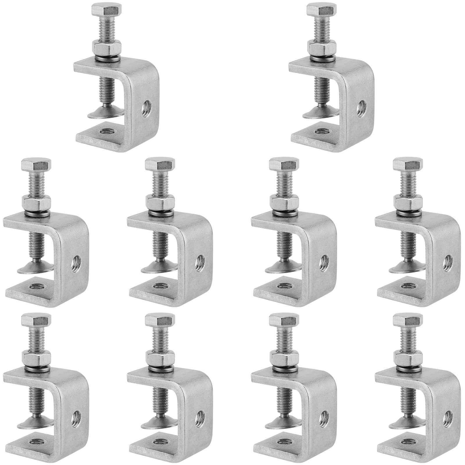 HOZEON 10PCS 1 Inch Stainless Steel Mini C Clamps - Heavy Duty Tiger Clamps with Wide Jaw Openings, Metal U Clamp Brackets for Woodworking, Metalworking & DIY Projects - Perfect for Small Desk Clamps, Jewelry Making, and Crafting (Silver)