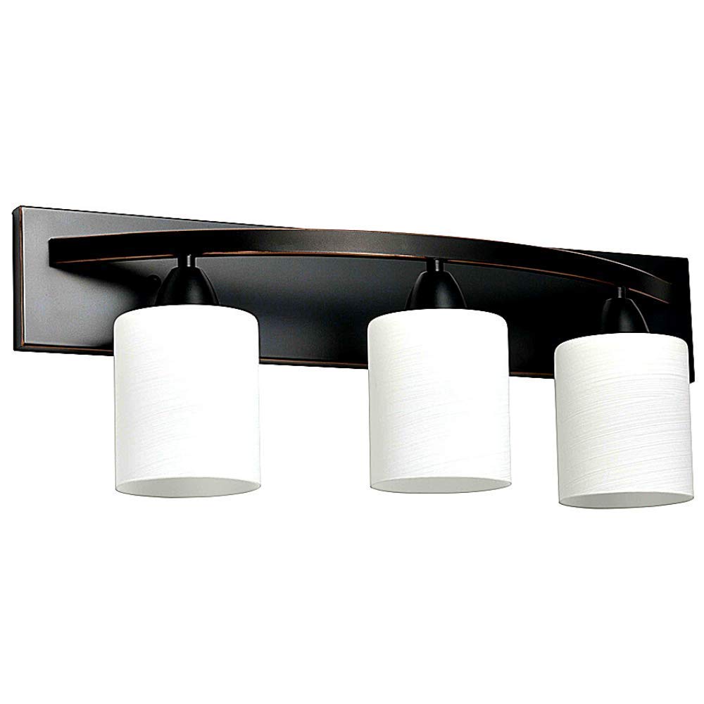 Oil Rubbed Bronze Vanity Light Bar - 3-Light Bathroom Mirror Lighting Fixture with Modern Glass Shade | Wall Sconce for Bathroom, Powder Room & Dressing Area