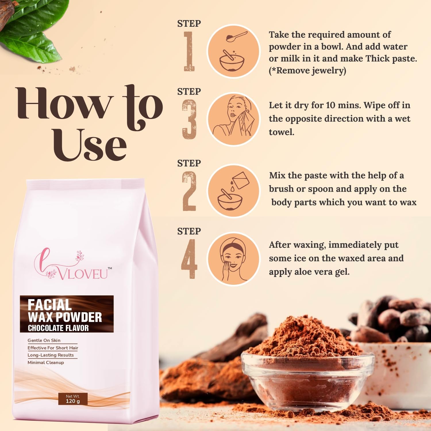 Chocolate Wax Powder for Hair Removal - Painless Herbal Facial Wax for Women | Smooth & Gentle Hair Removal | Perfect for Home Spa & Beauty Routine