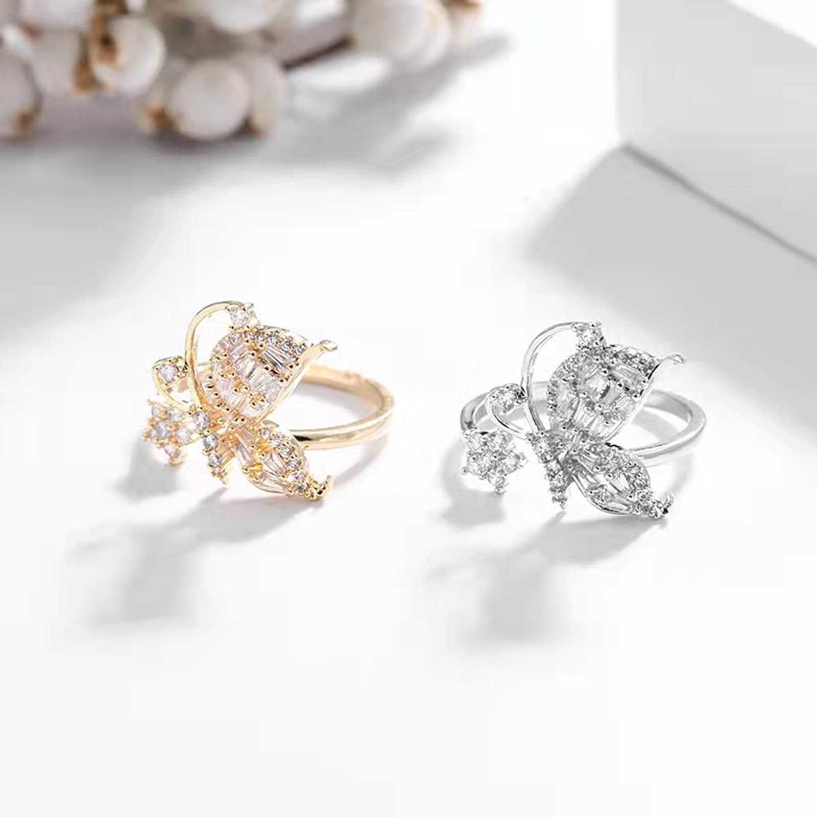 Vintage Gold-Plated Butterfly & Snake Statement Rings for Women - Adjustable Open Rings with Cubic Zirconia | Elegant Boho Jewelry for Parties, Weddings & Everyday Wear