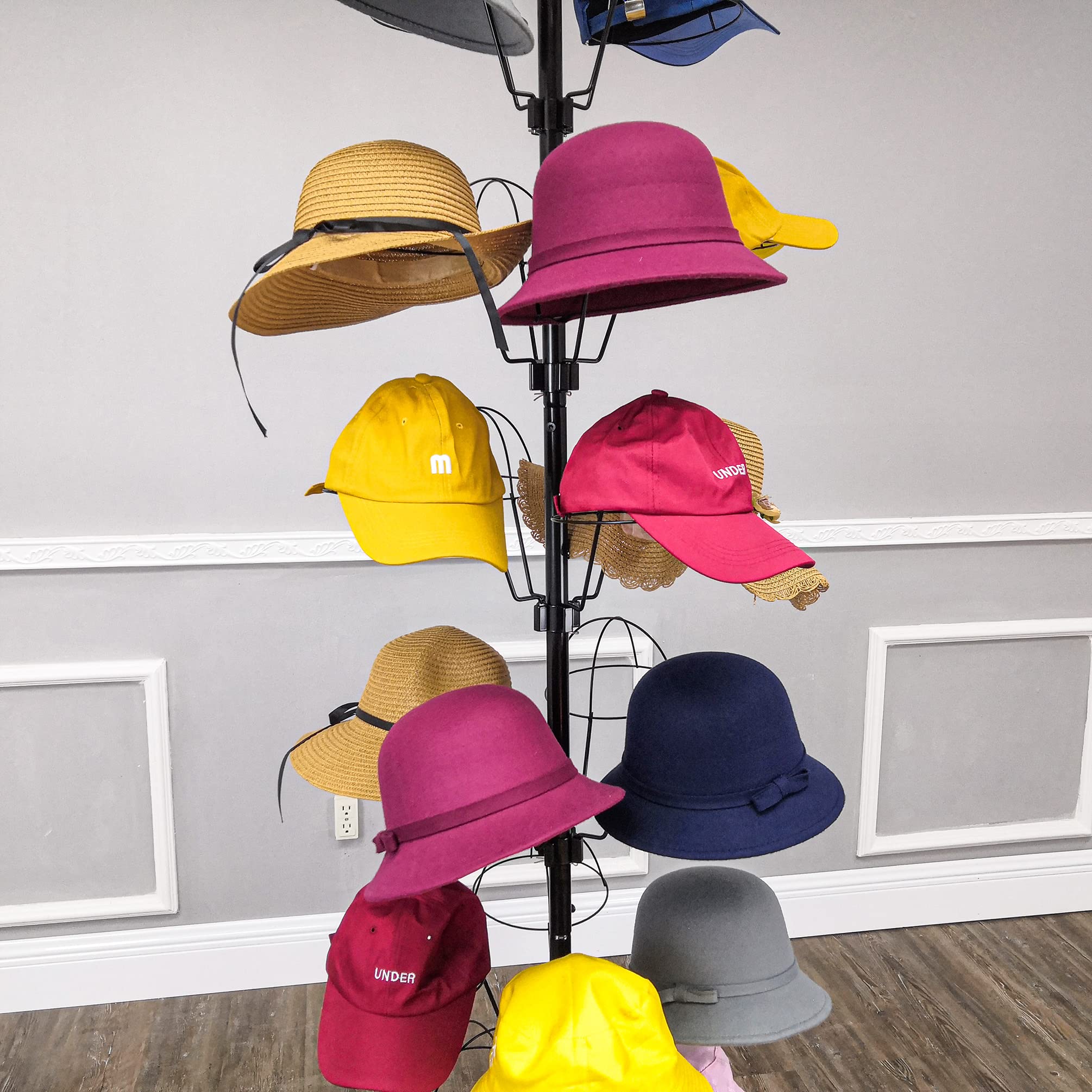 FixtureDisplays® 6-Tier 24 Hat Rotating Display Rack - Free Standing Metal Floor Organizer for Caps, Wigs & Hats (20