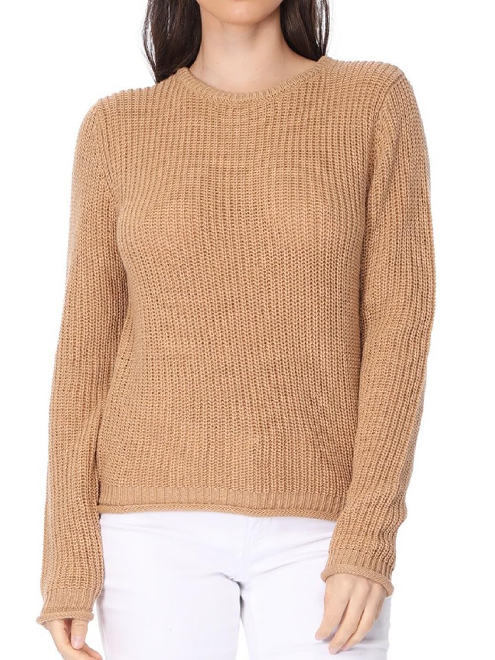 YEMAK Women's Lightweight Waffle Knit Pullover Sweater - Long Sleeve Crewneck Casual Top for Fall & Winter | Perfect for Office, Travel and Everyday Wear