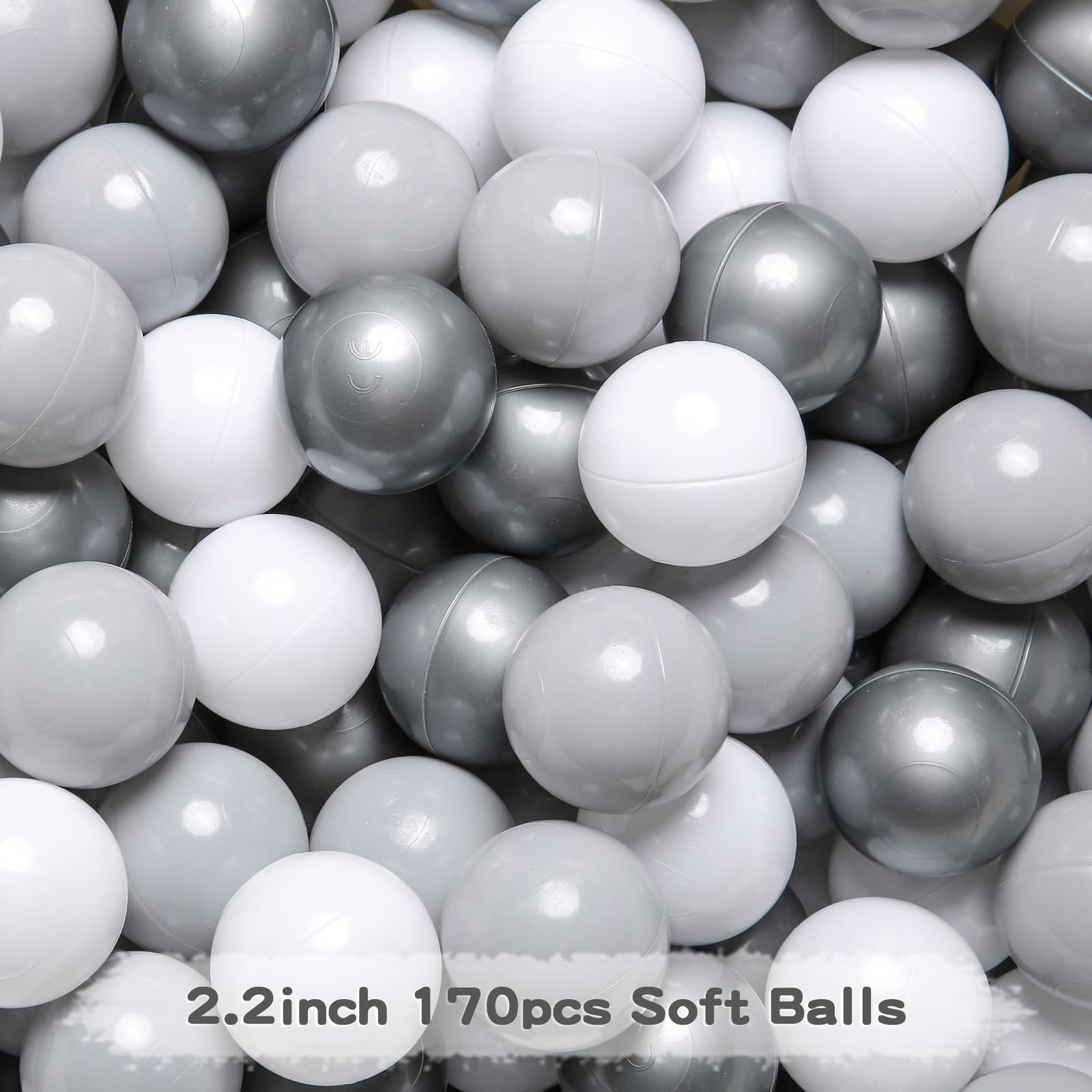 GOGOSO 170-Pack Crush Proof Non-Toxic Plastic Ball Pit Balls for Kids - 2.2 Inch Safe Play Balls in Gray, Light Gray & White | Perfect for Indoor Playrooms, Birthday Parties & Sensory Play Activities