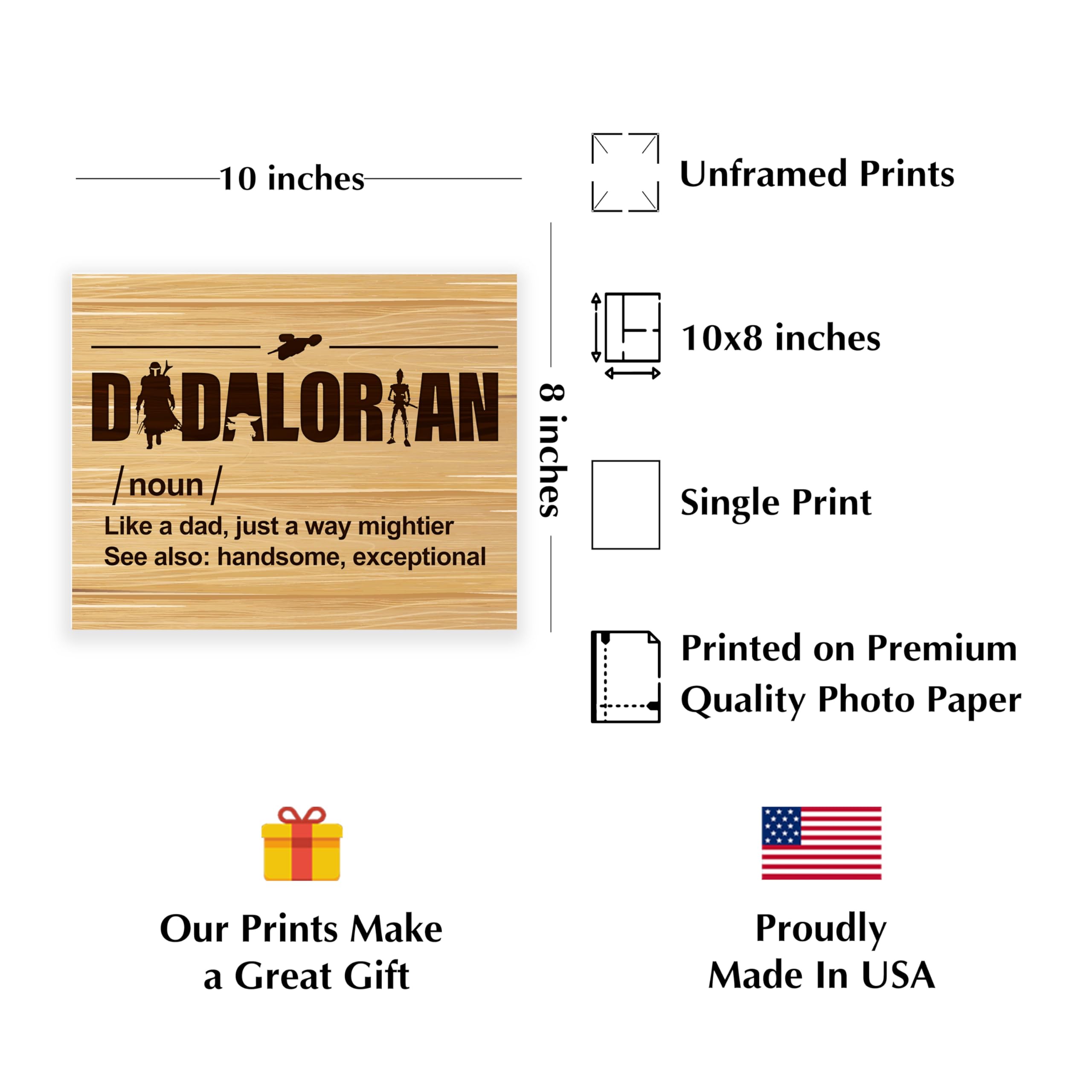 Funny Star Wars Dadalorian Like A Dad Wall Art Print - Humorous Father's Day Gift, Home Office Bedroom Living Room Decor - Unframed 10x8 Inches - Perfect for Geeks, Sci-Fi Fans & Star Wars Lovers