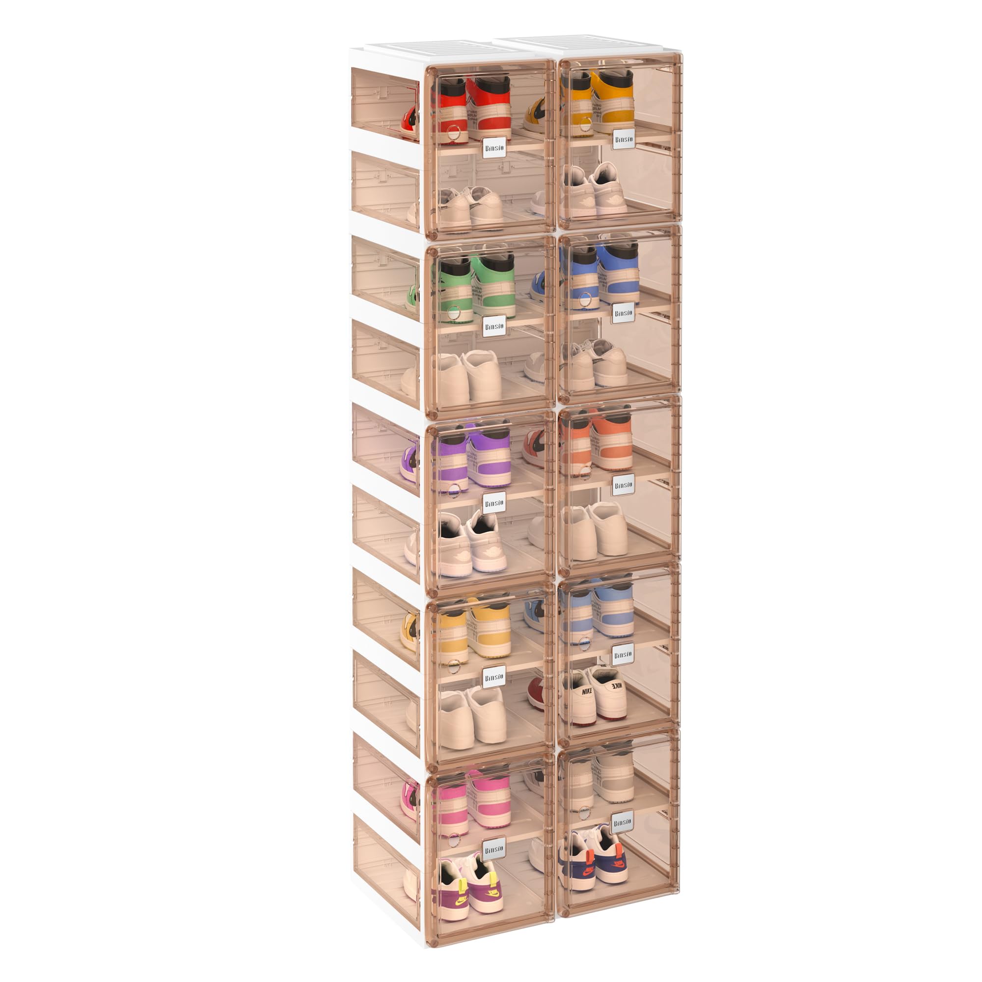 BINSIO 10-Tier Shoe Storage Cabinet with Clear Plastic Doors - Foldable, Portable Closet Organizer for Entryway, Bedroom & Closet - Easy Assembly Shoe Rack for Sneakers, Boots & Heels | Perfect for Small Spaces & Home Organization