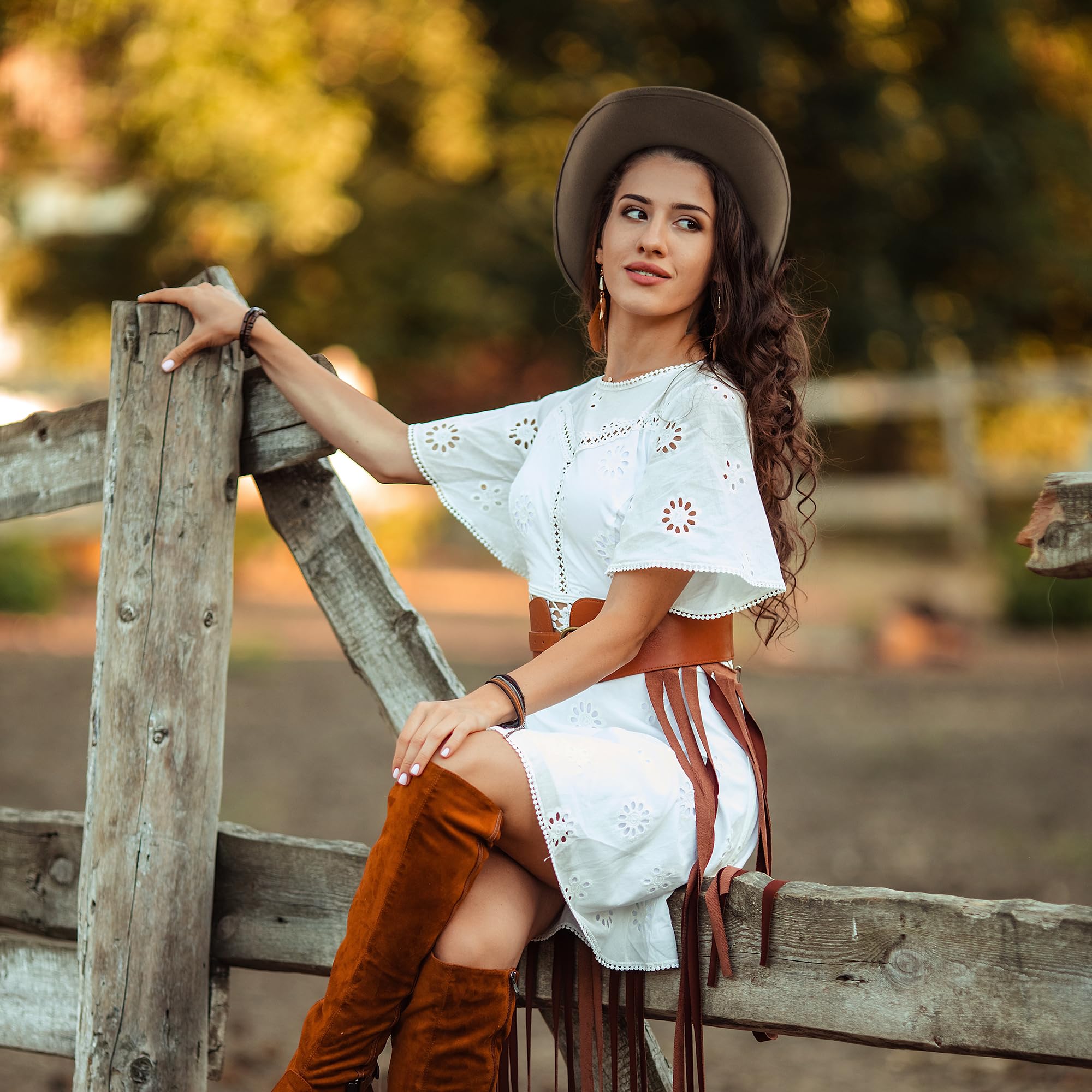 Stylish MIX BROWN 100% Wool Cowboy Hat with Wide Brim - Western Cowgirl Hat for Women & Men - Durable Felt Outback Panama Rancher Hat - Perfect for Rodeo, Country Music Festivals & Outdoor Adventures
