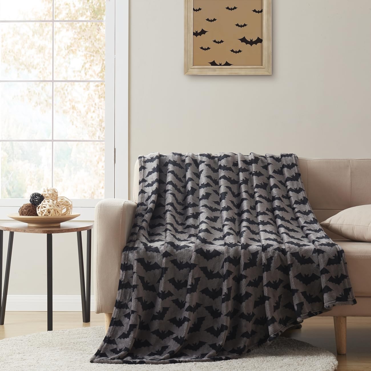GoodGram Ultra Soft & Plush Halloween Themed Oversized Throw Blanket - Gray Bats Design for Cozy Fall Decor, Couch & Bedroom Accent