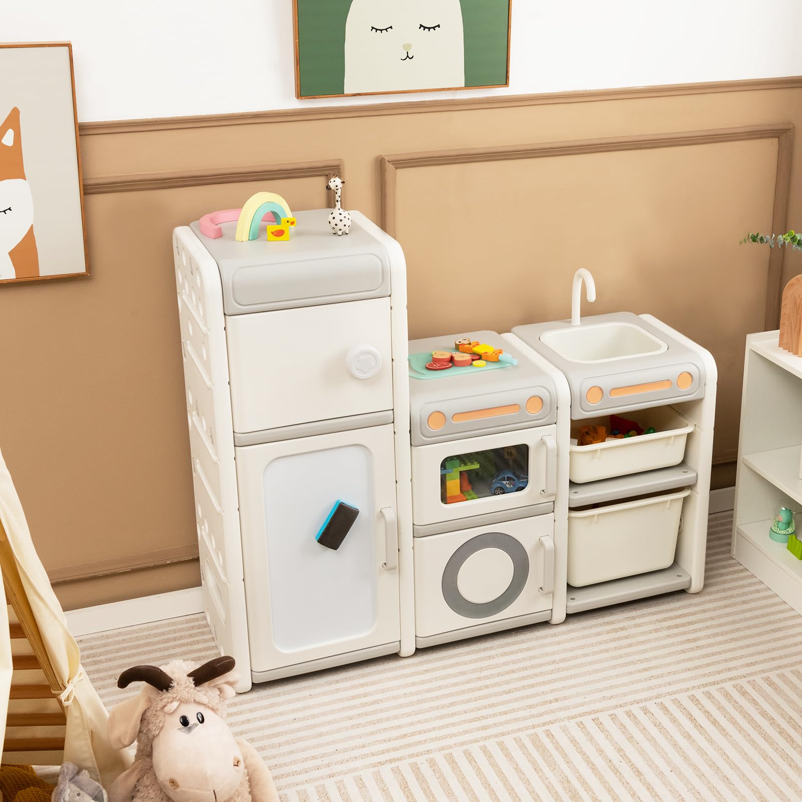 Costzon Kids Toy Storage Organizer with Removable Drawers & Magnetic Whiteboard - Montessori Toy Shelf for Toddlers, Book Storage Cabinet for Playroom, Bedroom, Nursery - Perfect for Organizing Toys, Books & Art Supplies