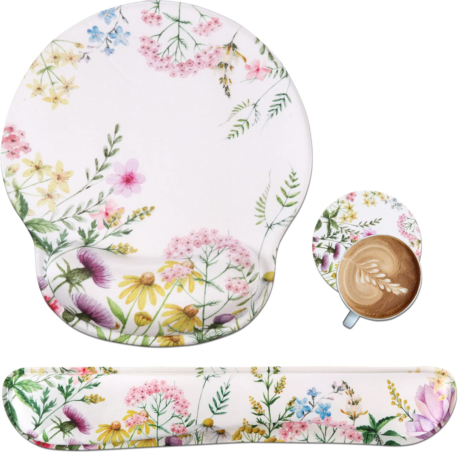 Ergonomic Mouse Pad with Wrist Support & Keyboard Wrist Rest Set - Non-Slip Base for Computer, Laptop, Home & Office Use - Wild Flowers Design for Pain Relief & Comfortable Typing - Perfect for Gaming, Work & Long Computing Sessions