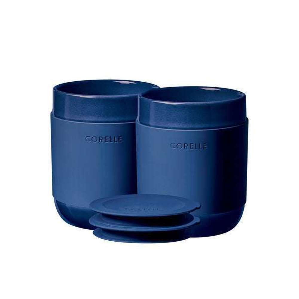 Corelle Stoneware Mug with Silicon Lid - Navy Blue, 350ml, 2-Piece Set - Perfect for Coffee, Tea, and Hot Beverages at Home or Office