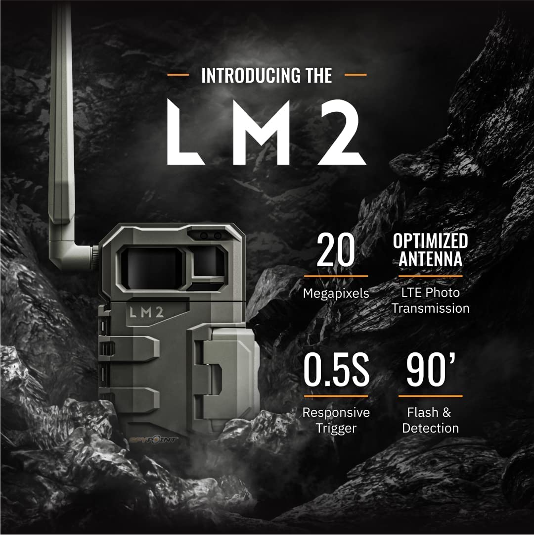 SPYPOINT LM2 Twin Pack Cellular Trail Camera - 20MP HD Photos, Infrared Night Vision, 90ft Detection Range, Verizon Network Compatible + Free SD Cards Included for Wildlife Monitoring & Hunting