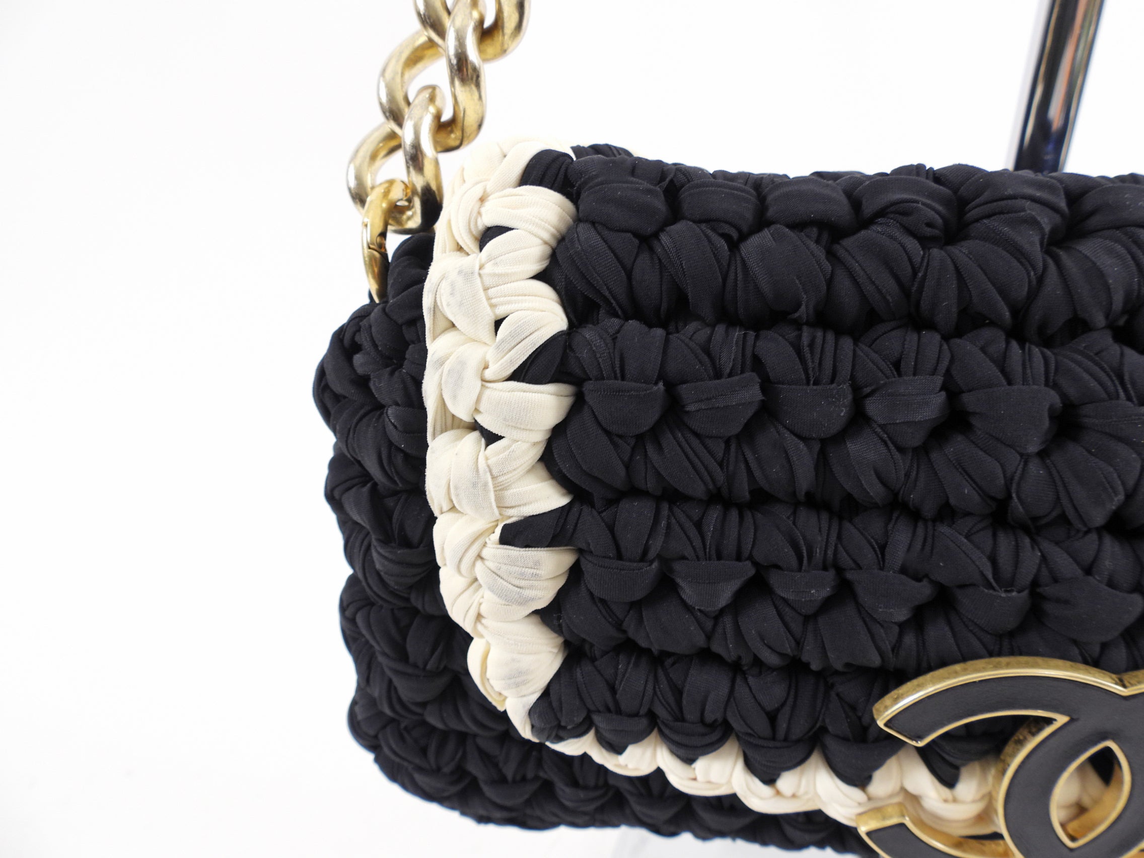 Chanel Fancy Crochet Small Black and Ivory Flap Bag - Luxury Designer Handbag for Women, Perfect for Evening Parties, Date Nights & Special Occasions