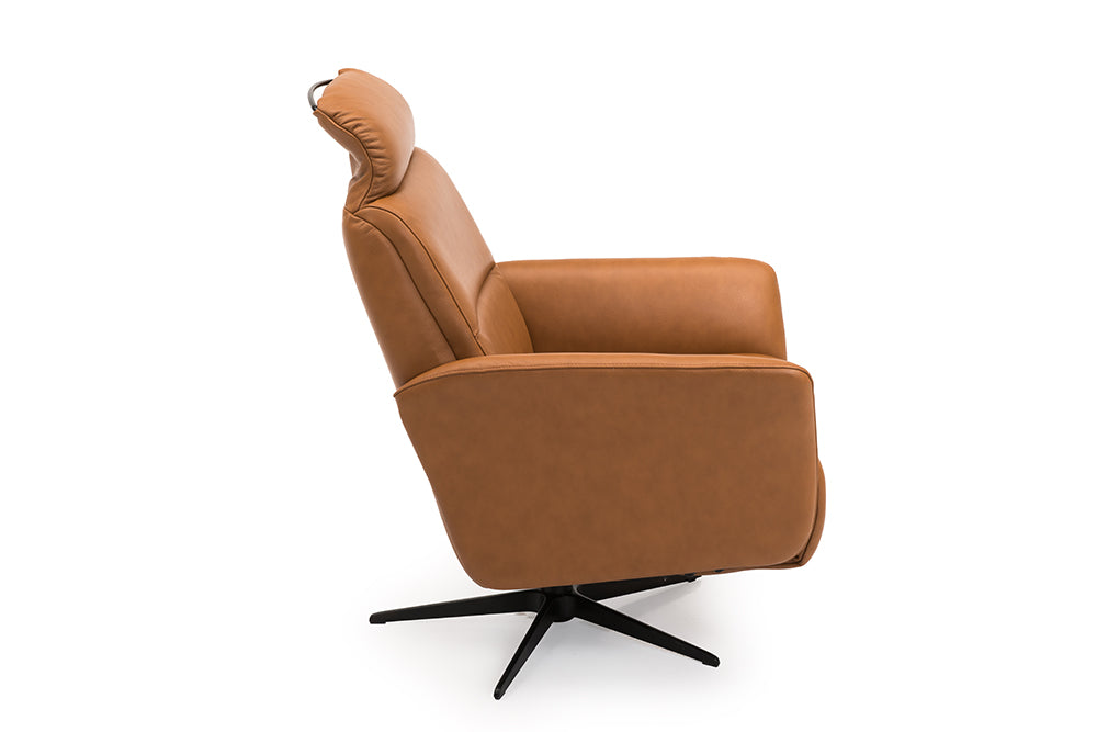 Hjort Knudsen 8011 Superior F3M Swivel Recliner Chair - Genuine Leather, 360° Rotation, Comfortable Living Room Furniture for Home Theater, Office & Relaxation