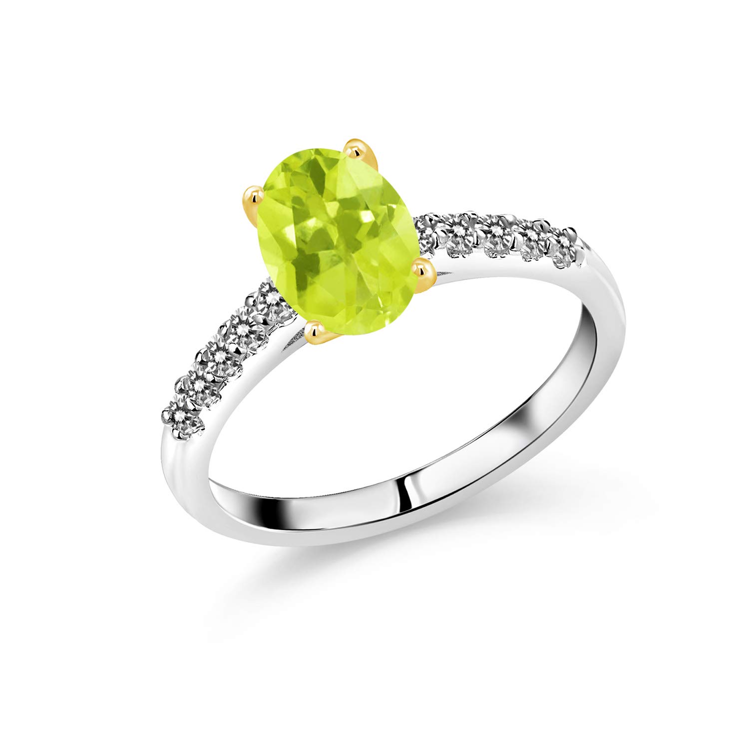 1.98 Ct Natural Yellow Lemon Quartz & White Diamond Ring in 925 Sterling Silver with 10K Gold Prongs - Elegant Jewelry for Women, Perfect for Engagement, Wedding & Special Occasions