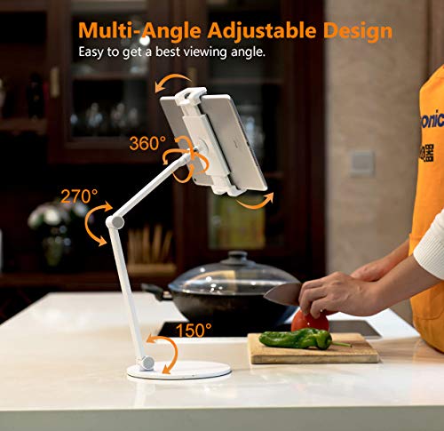 Multi-Angle Adjustable Tablet Stand Holder for iPad Pro 12.9/11, iPad Air/Mini, Microsoft Surface Pro (4.7''-13'') - Portable Desktop & Bedside Stand for Work, Study, Watching Movies (White)