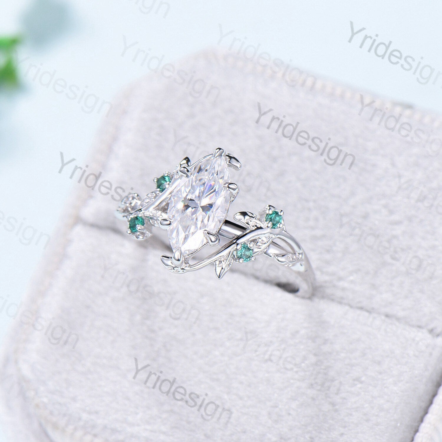 Vintage Moissanite Engagement Ring for Women - Marquise Cut Twig Leaf Cluster Wedding Band, Emerald Inspired Branch Ring | Perfect for Proposals, Anniversaries & Special Occasions