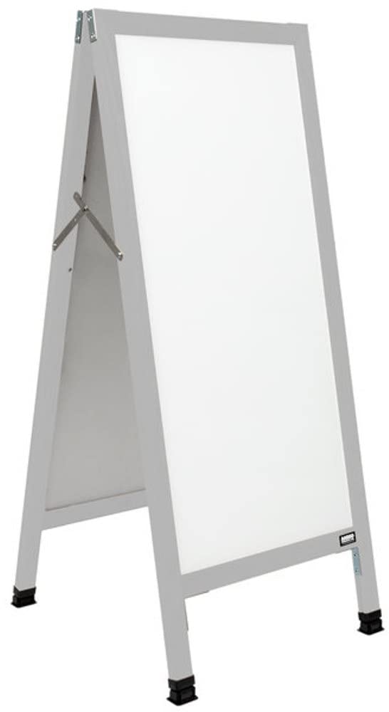 Aarco A-Frame Freestanding White Porcelain Sidewalk Sign Board with Clear Satin Anodized Aluminum Frame - 42