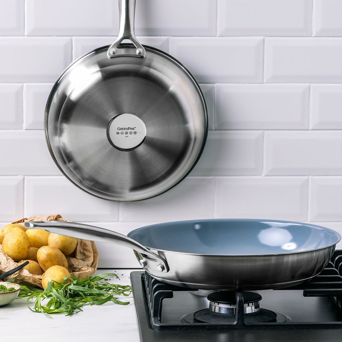 Premium Treviso Ceramic Nonstick Stainless Steel Fry Pan Set - 9.5