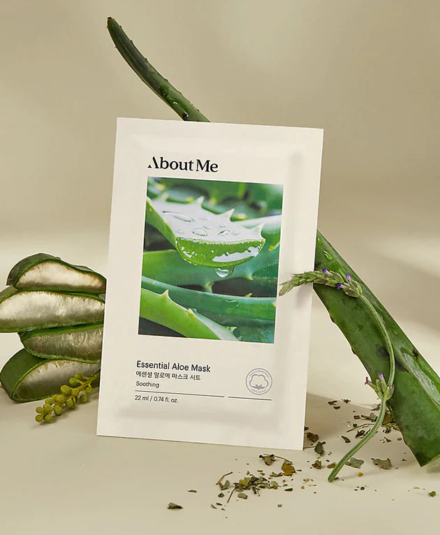 About Me Essential Aloe Soothing Face Mask 22ml (10 Pack) - Hydrating & Calming Sheet Masks for Dry & Sensitive Skin | Korean Skincare Routine, Spa Day at Home